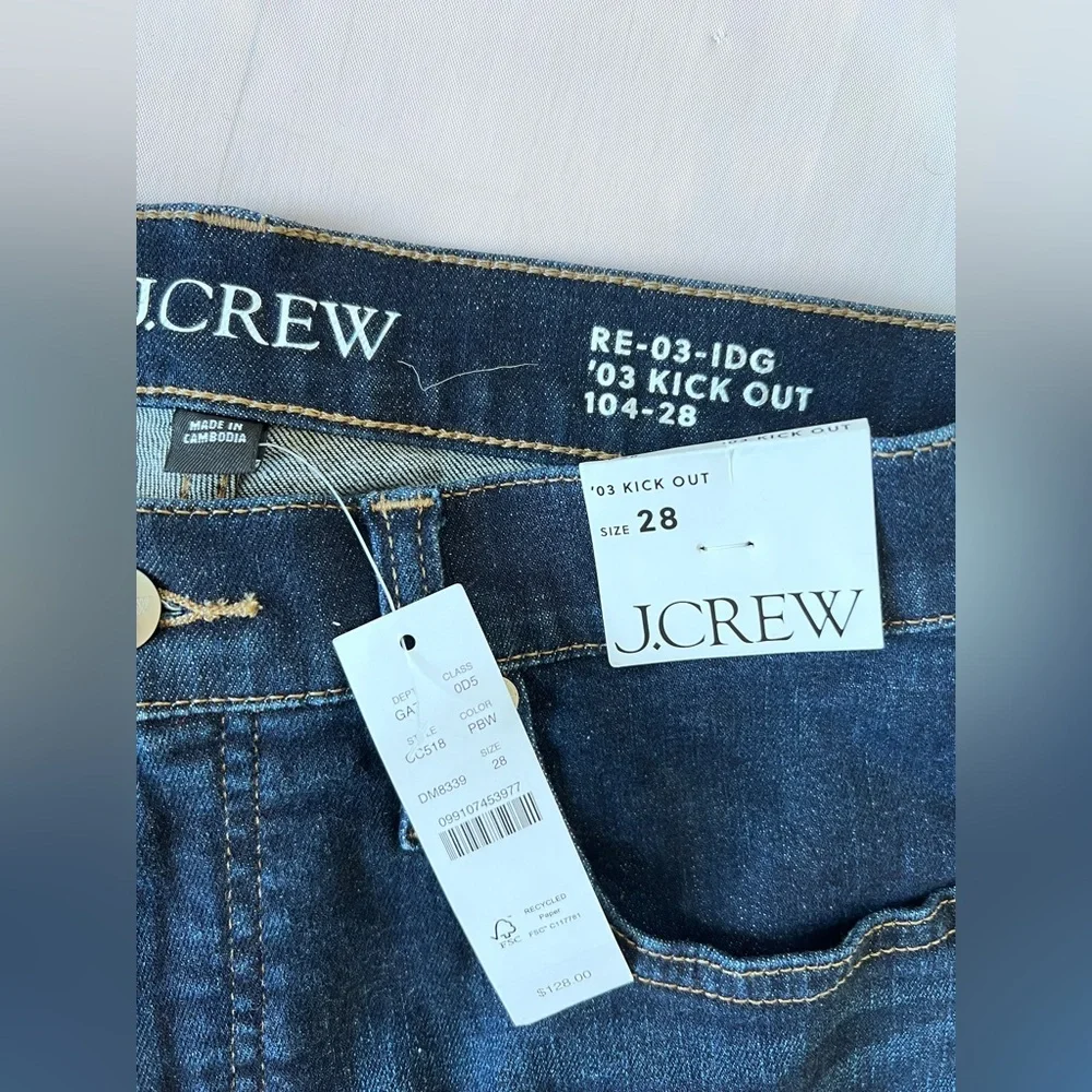 J.Crew '03 Kick Out Jeans kicky raw hem in Dark indigo Wash Size 28 New with tag - Picture 4 of 14